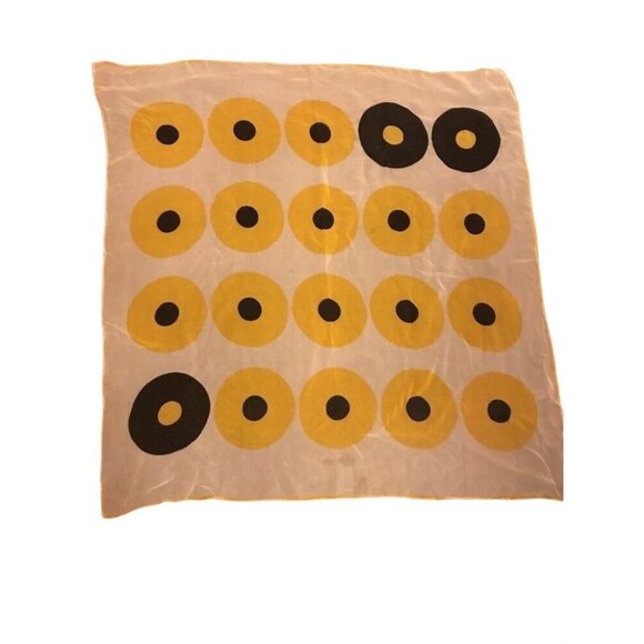 Yellow Black Polyester Circle Print Scarf square - Picture 1 of 4